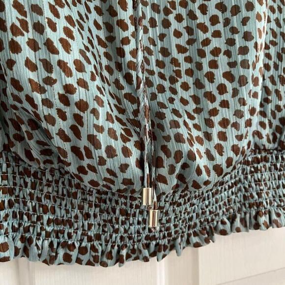 Laura Petites Teal Animal Print Metallic Short Sleeve Blouse 8 - Picture 6 of 15